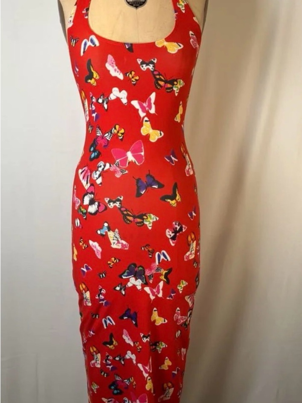 Indah Red Butterfly Print Tank Midi Dress